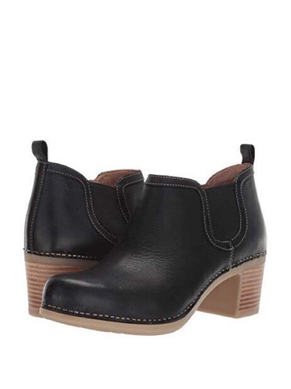 Dansko Harlene Black Leather Bootie Block Heel Ankle Boots EU 36 US 5.5-6